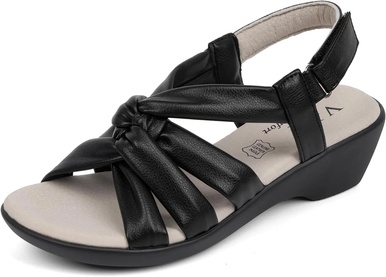 VJH confort Women’s Wedge Sandals, Comfortable Platform Cushioned Insole Strappy Round Toe Casual Wedge Sandals