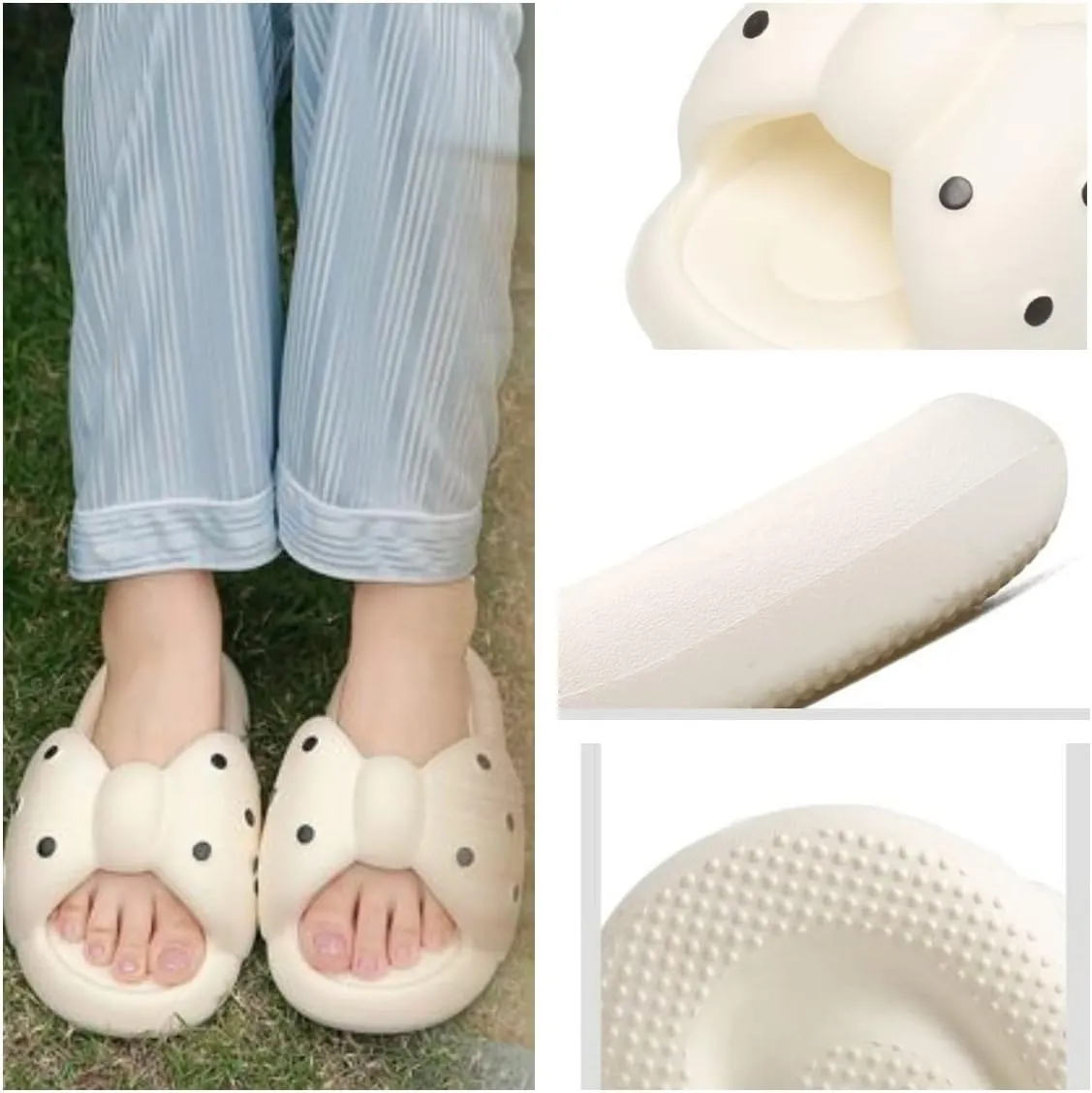 VOIV Cute Multi Colored Bow Tie Pillow Slipper Cloud Slides Non-Slip Summer Slipper