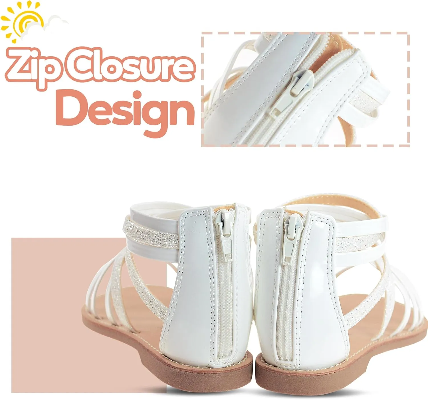 Vonair Girls Sandals Strappy Gladiator with Zipper Comfort Summer Shoes