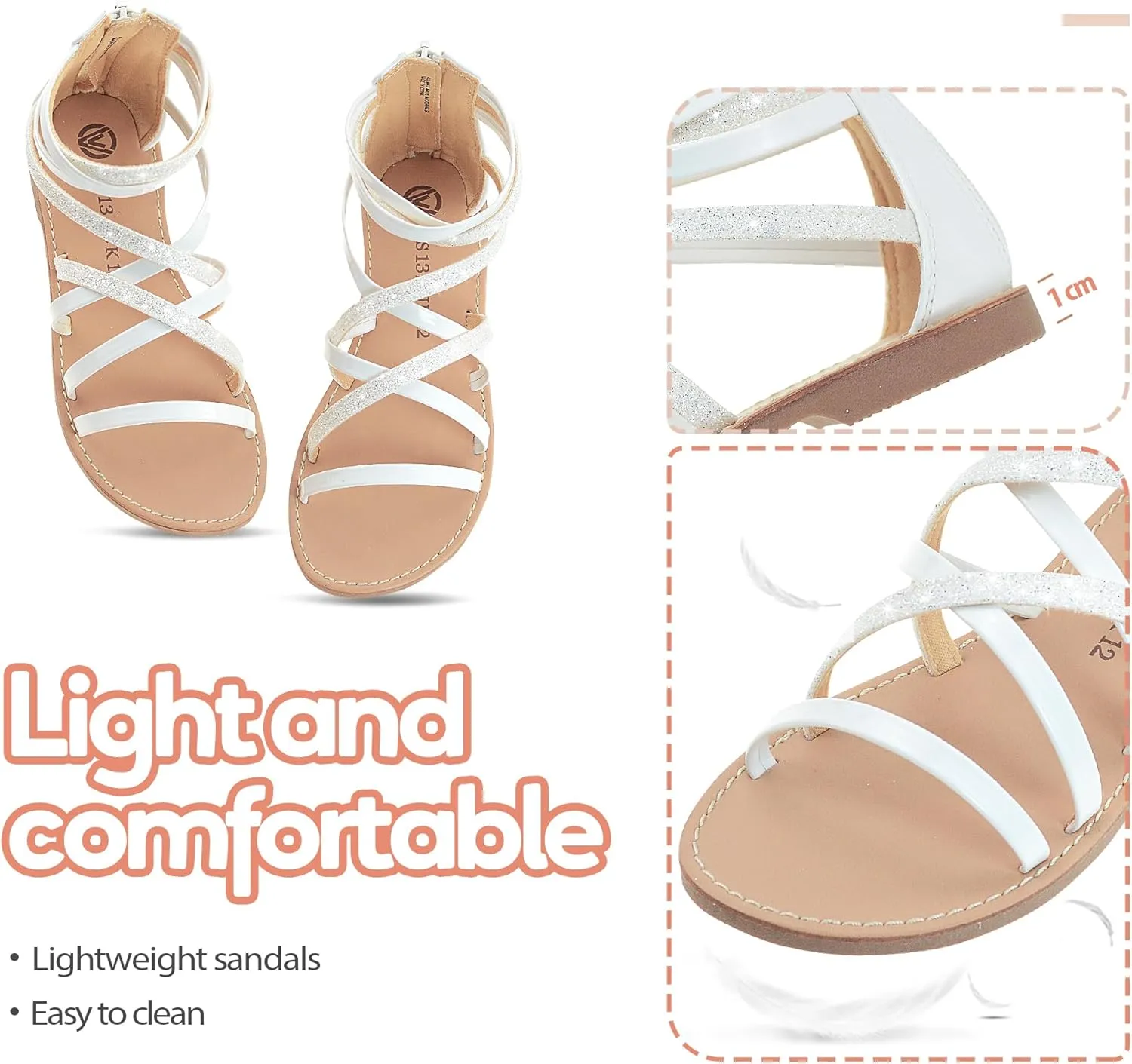 Vonair Girls Sandals Strappy Gladiator with Zipper Comfort Summer Shoes