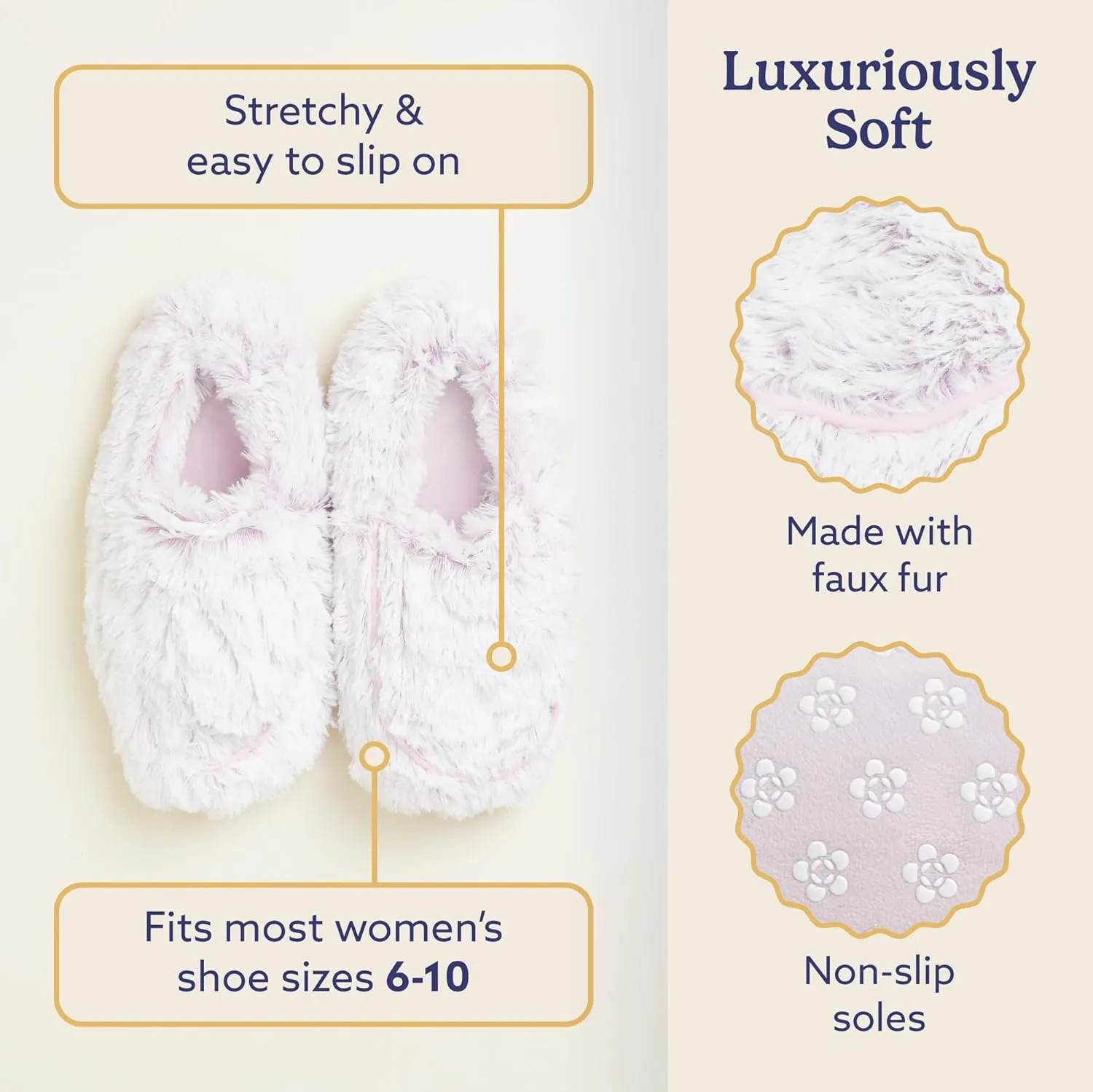 warmies Microwaveable House Slippers for Women - Plush, Soft & Fuzzy Indoor Slippers with Backs & Non-Slip Memory Foam Soles - Cozy Warm Ladies Slipper