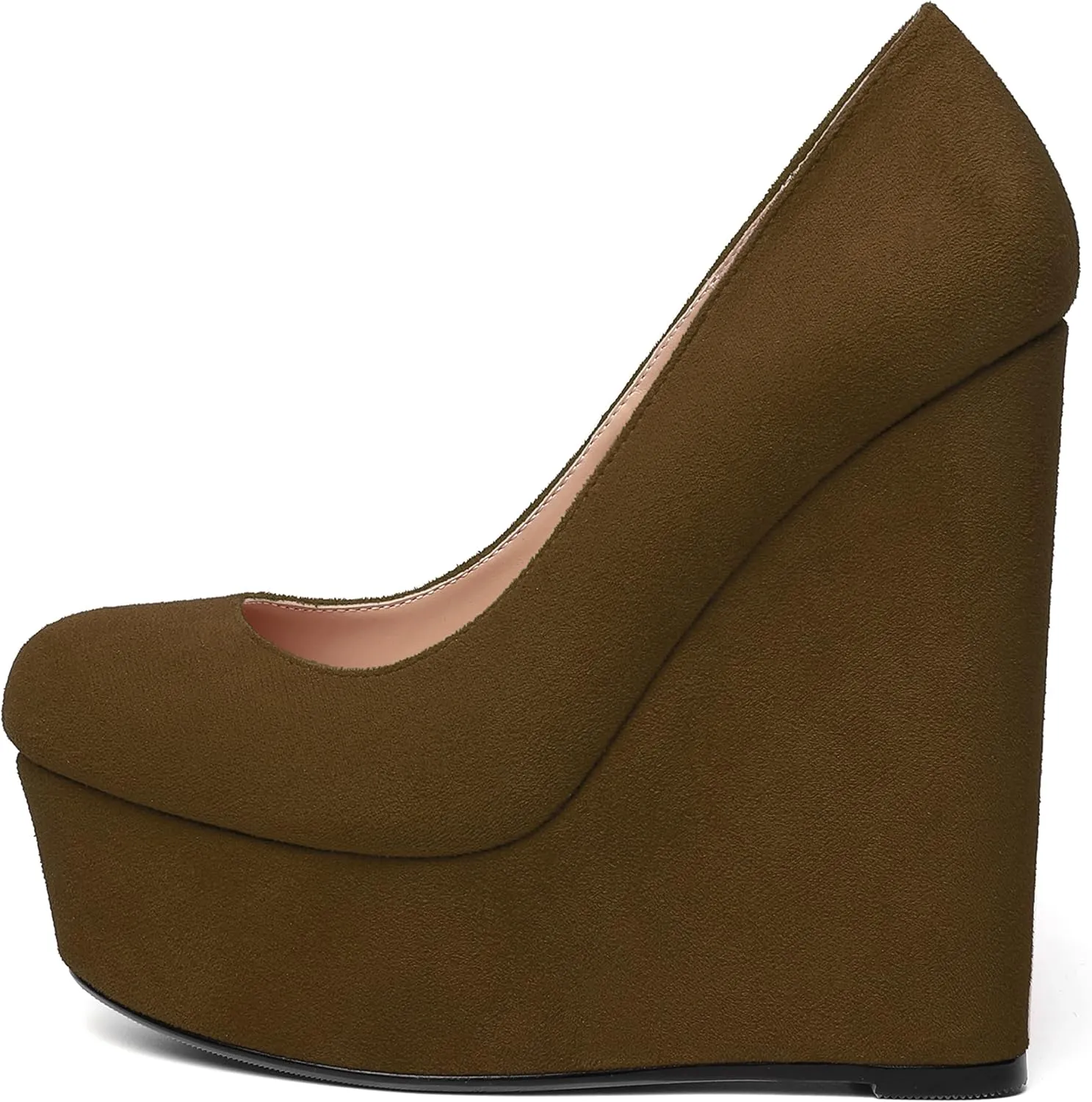 WAYDERNS Womens Platform Solid Suede Round Toe Party Slip On Fashion Wedge High Heel Pumps Shoes 6 Inch