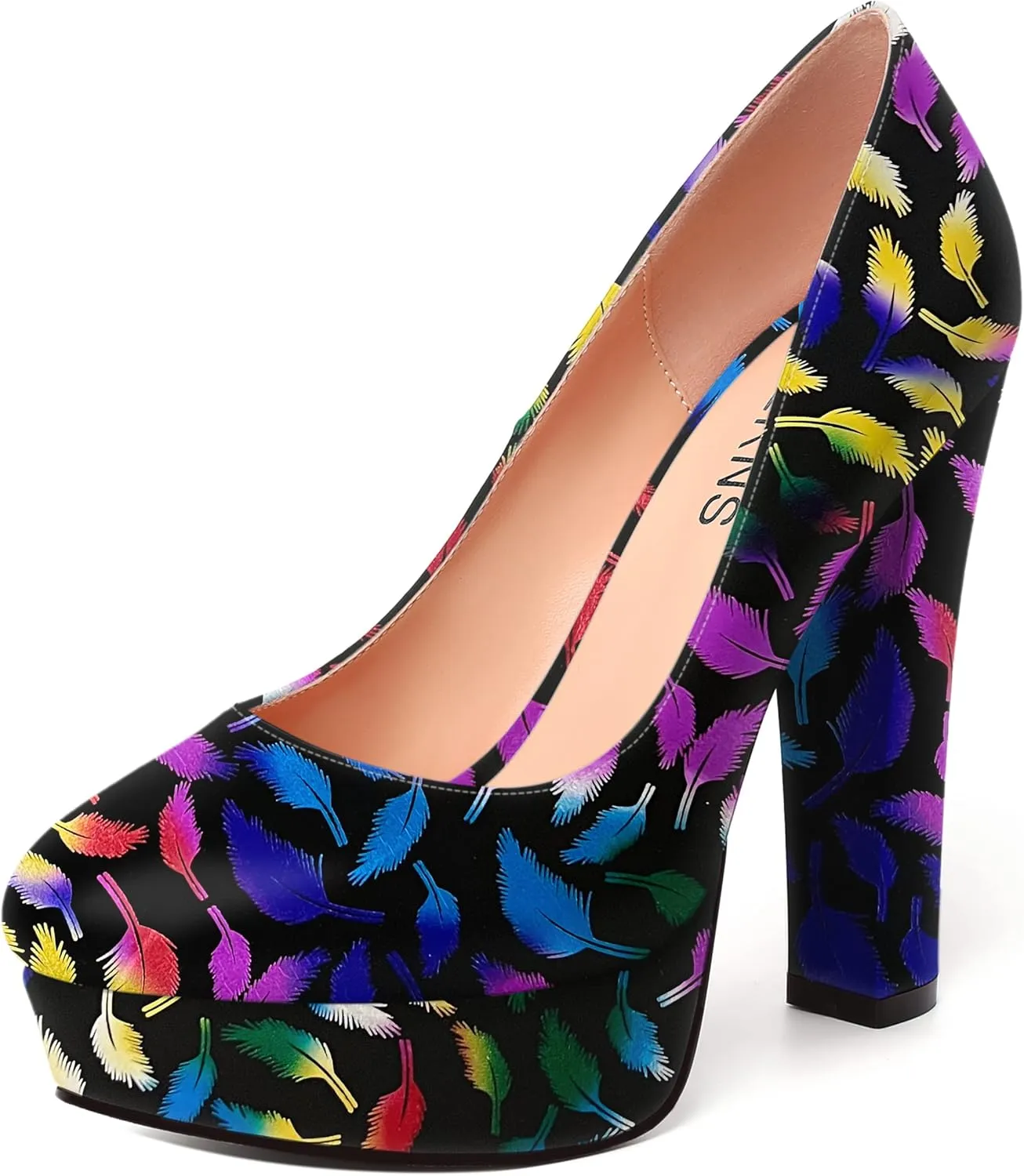 WAYDERNS Womens Round Toe Slip On Casual Platform Wedding Patent Block High Heel Pumps Shoes 5 Inch