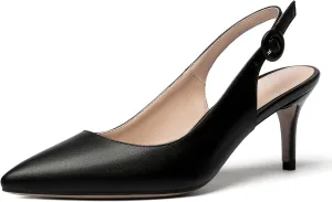 WAYDERNS Women's Slingback Pointed Toe Buckle Ankle Strap Wedding Matte Adjustable Strap Sexy Stiletto Mid Heel Pumps Shoes 2.5 Inch