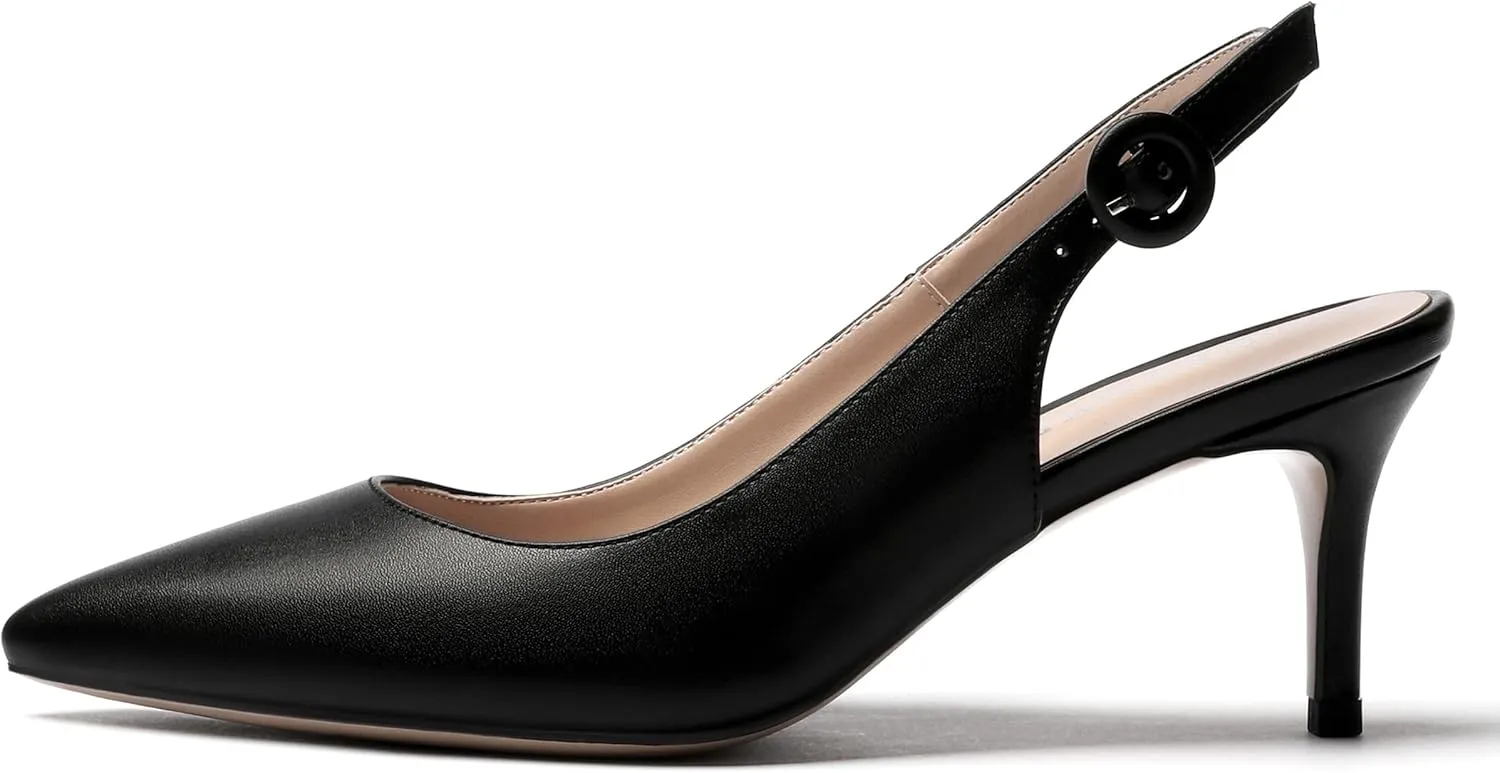 WAYDERNS Women's Slingback Pointed Toe Buckle Ankle Strap Wedding Matte Adjustable Strap Sexy Stiletto Mid Heel Pumps Shoes 2.5 Inch