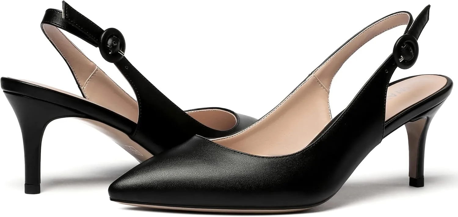 WAYDERNS Women's Slingback Pointed Toe Buckle Ankle Strap Wedding Matte Adjustable Strap Sexy Stiletto Mid Heel Pumps Shoes 2.5 Inch