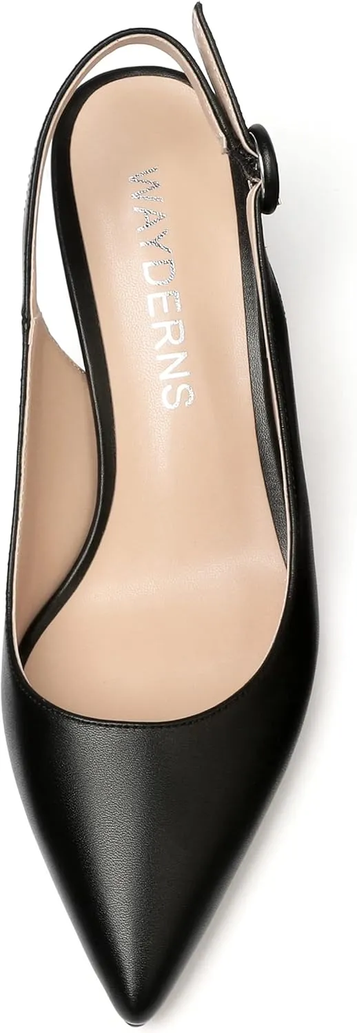 WAYDERNS Women's Slingback Pointed Toe Buckle Ankle Strap Wedding Matte Adjustable Strap Sexy Stiletto Mid Heel Pumps Shoes 2.5 Inch