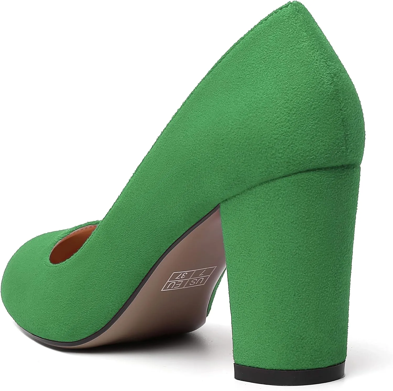 WAYDERNS Womens Suede Round Toe Office Solid Slip On Fashion Block High Heel Pumps Shoes 3.3 Inch