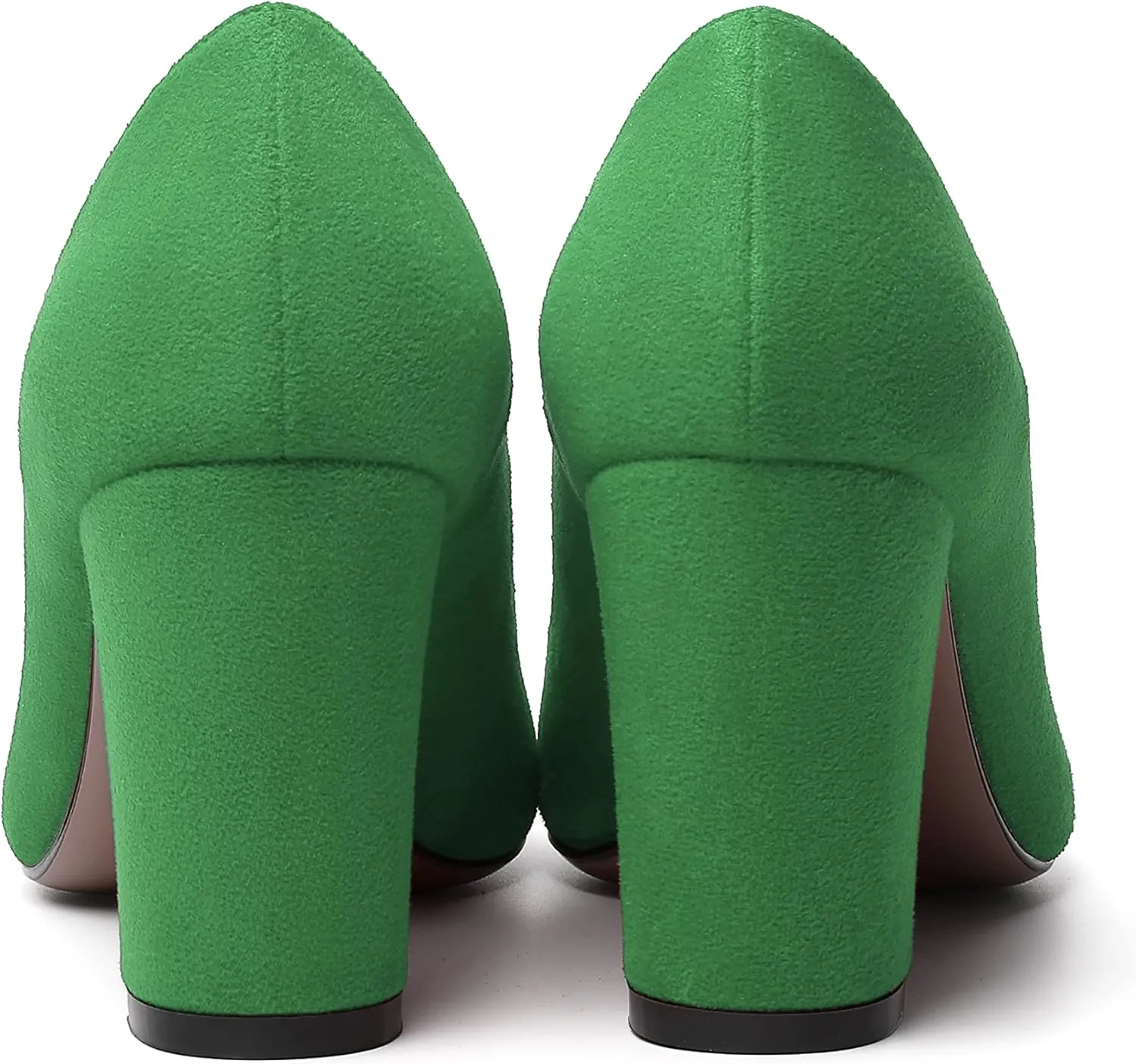 WAYDERNS Womens Suede Round Toe Office Solid Slip On Fashion Block High Heel Pumps Shoes 3.3 Inch