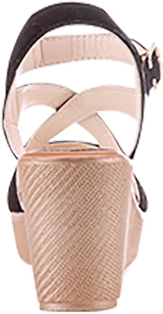 Wedge Sandals for Women Casual Summer Fashion Ankle Strap Open Toe Metal Buckle Platform High Heel Sandals Classic Fish Mouth Suede Roman Shoes