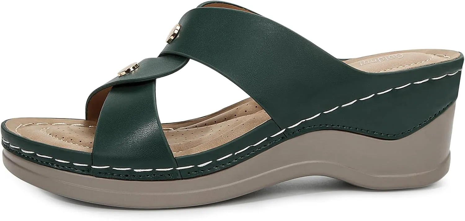 Wedges Sandals for Women Dressy, Flower Cut Out Platform Slides Sandal Comfort Low Wedge