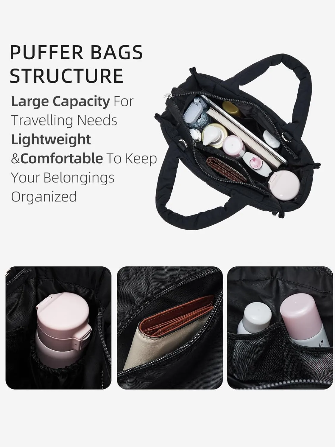 WESTBRONCO Puffer Crossbody Bags for Women Quilted Tote Bag Puffy Weekender Overnight Bag Nylon Shoulder Handbag