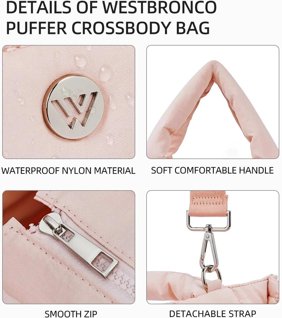 WESTBRONCO Puffer Crossbody Bags for Women Quilted Tote Bag Puffy Weekender Overnight Bag Nylon Shoulder Handbag