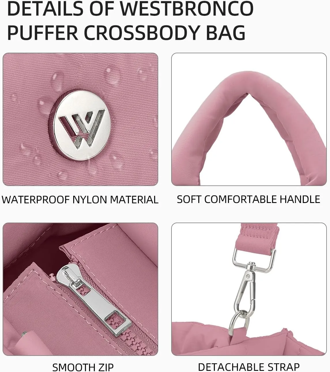 WESTBRONCO Puffer Crossbody Bags for Women Quilted Tote Bag Puffy Weekender Overnight Bag Nylon Shoulder Handbag