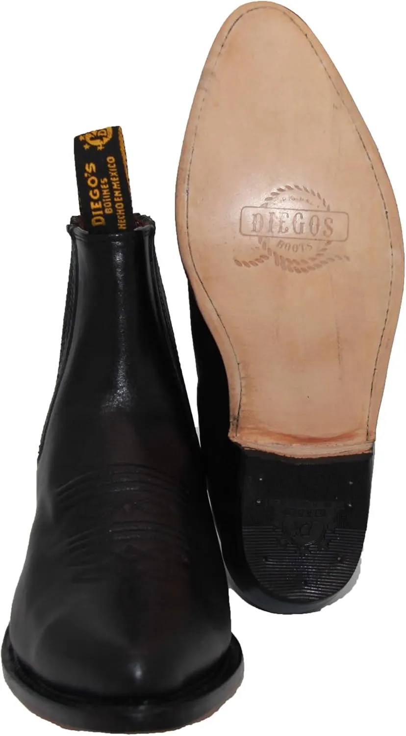 Western Shops Mens Genuine Leather Short Ankle Western Cowboy Boot Charro Botin