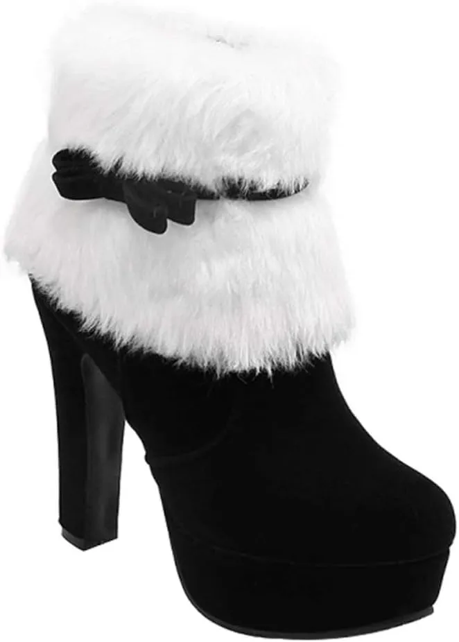 Winter High Heel Platform Boot Plush Shoes Zipper Closure Boot for Women
