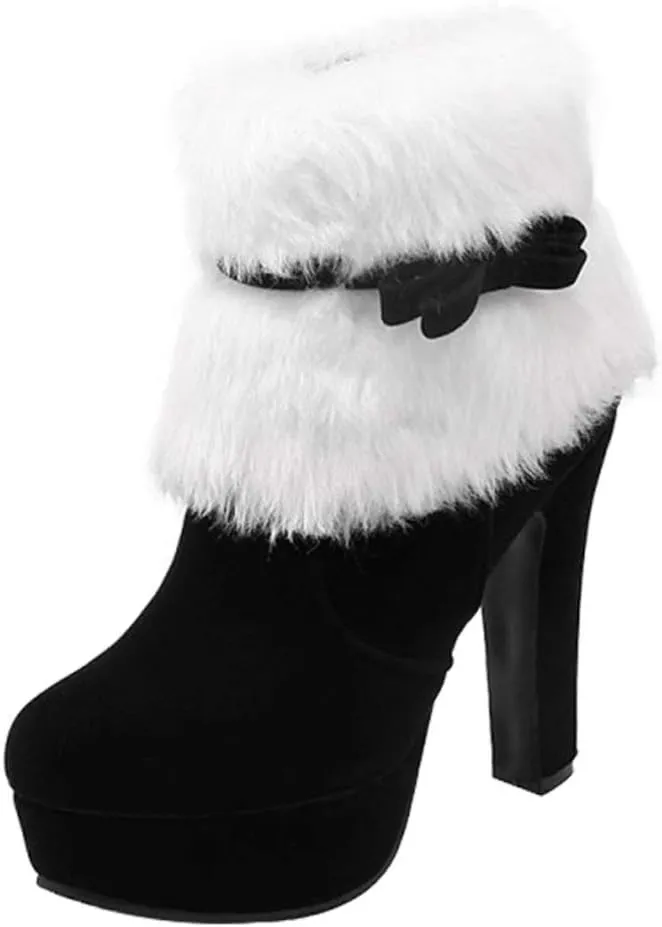 Winter High Heel Platform Boot Plush Shoes Zipper Closure Boot for Women
