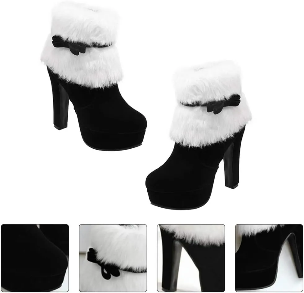 Winter High Heel Platform Boot Plush Shoes Zipper Closure Boot for Women