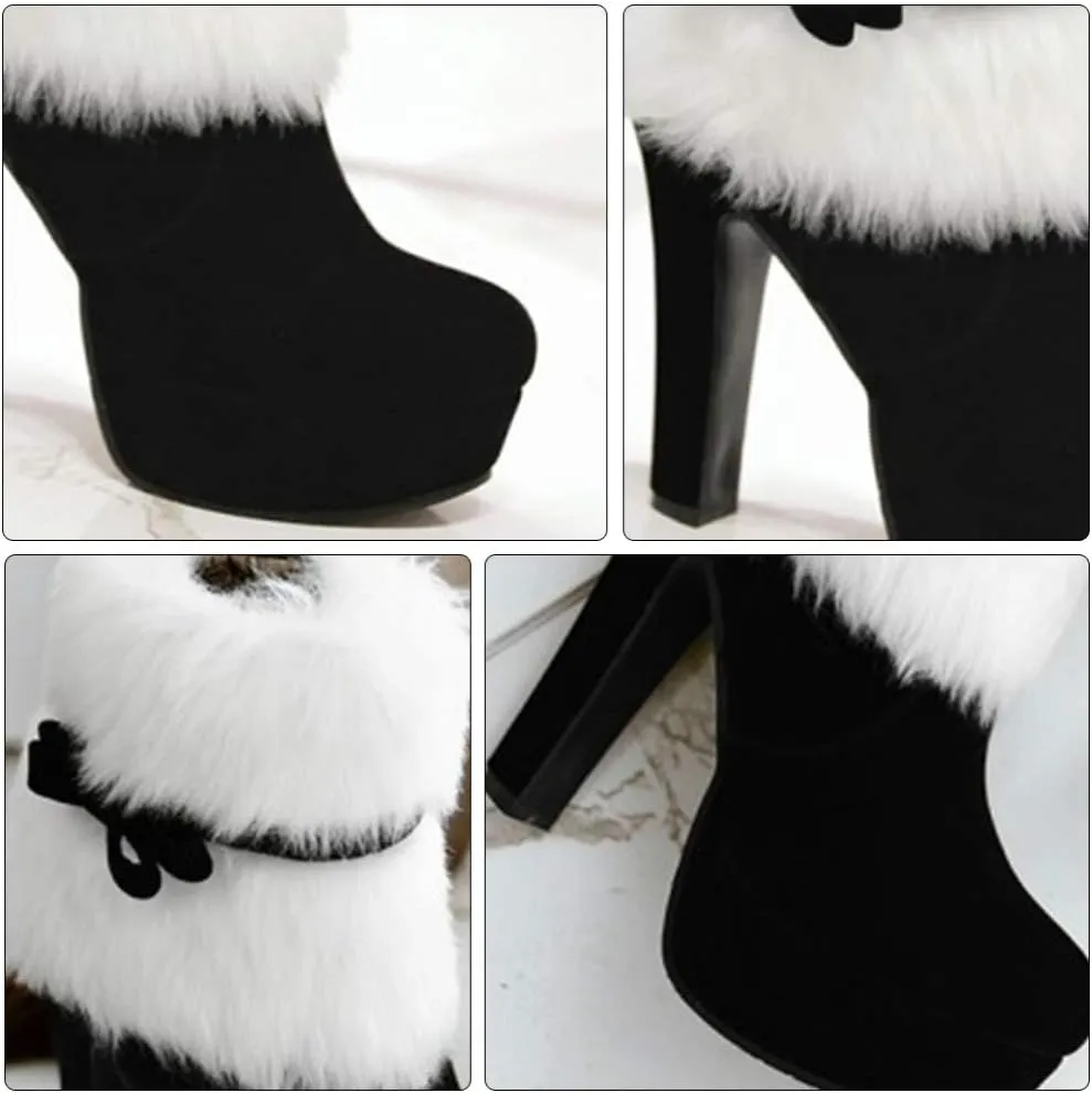 Winter High Heel Platform Boot Plush Shoes Zipper Closure Boot for Women