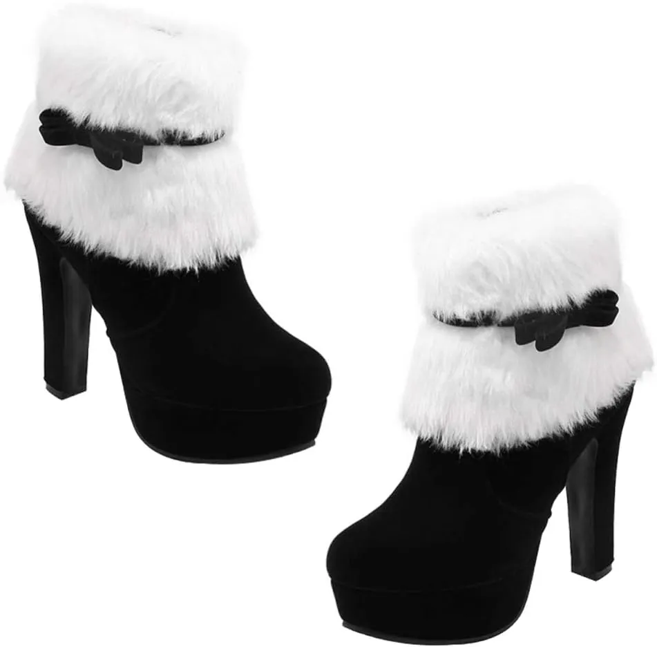 Winter High Heel Platform Boot Plush Shoes Zipper Closure Boot for Women