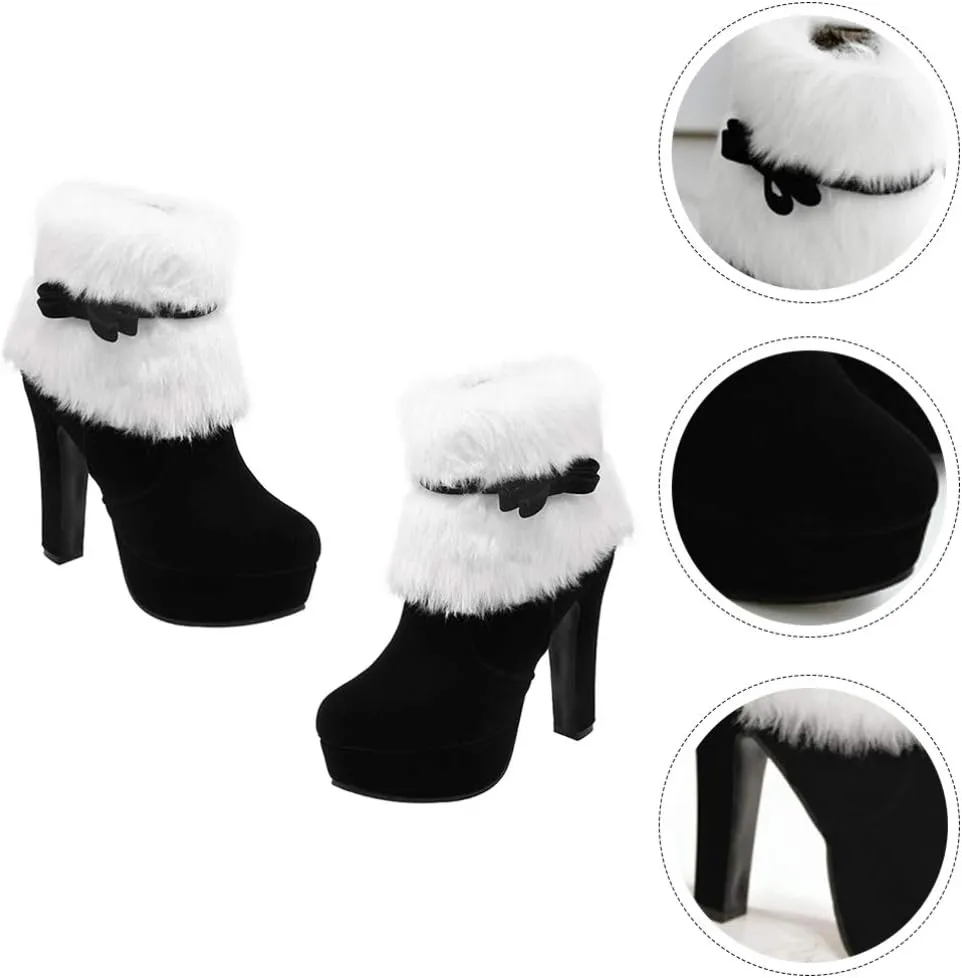 Winter High Heel Platform Boot Plush Shoes Zipper Closure Boot for Women