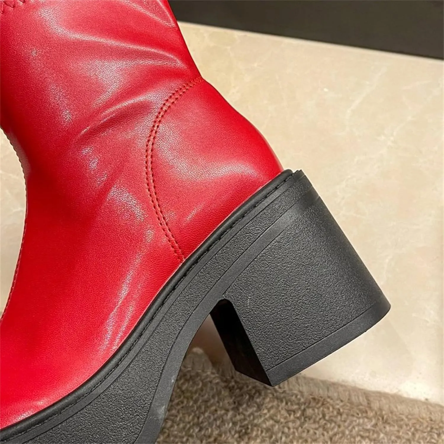 Women Ankle Boots Women Booties Ankle Womans Booties Low Cut Boots for Women Black Leather Ankle Boots for Women Chunky Heel Booties To Wear with Dresses Narrow Ankle