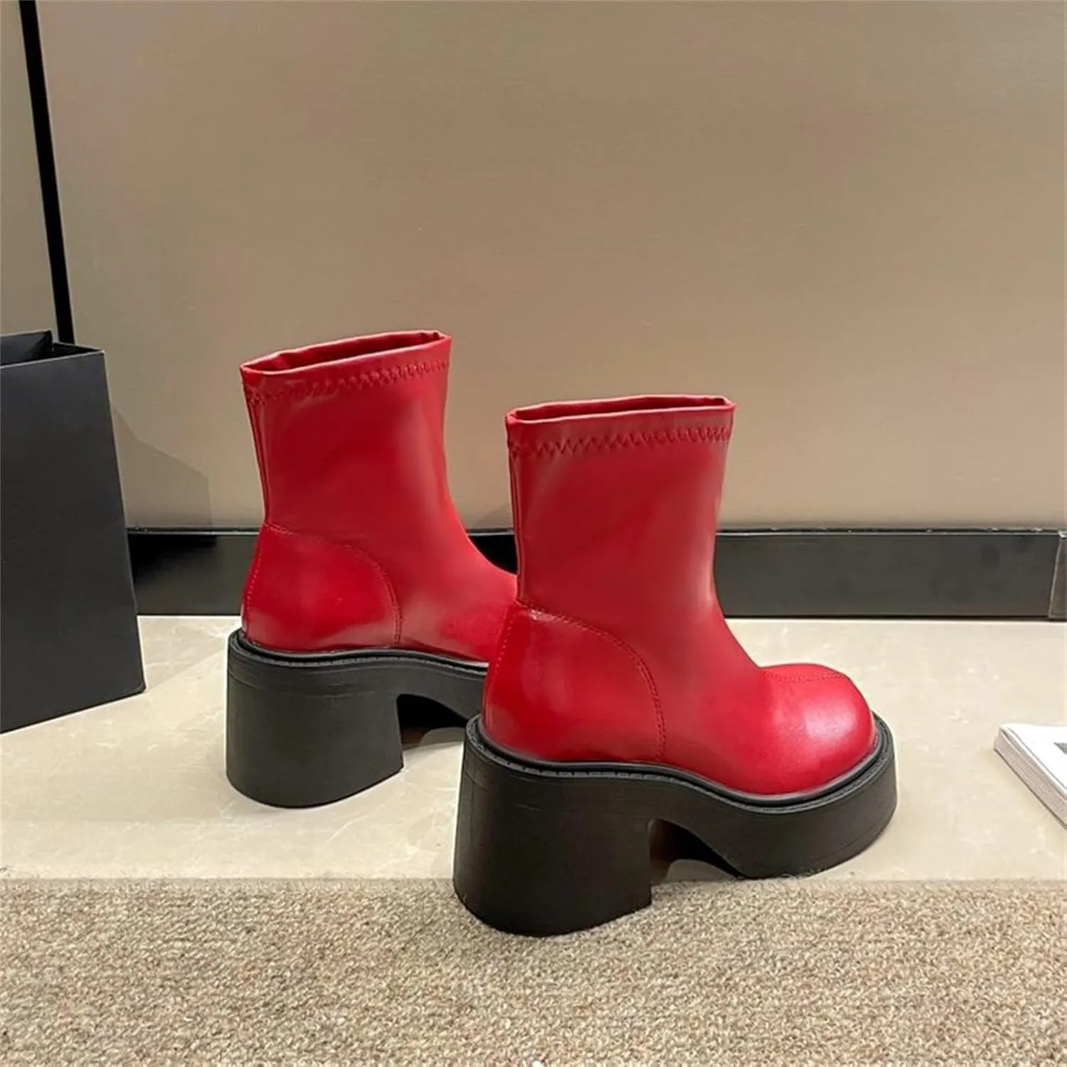 Women Ankle Boots Women Booties Ankle Womans Booties Low Cut Boots for Women Black Leather Ankle Boots for Women Chunky Heel Booties To Wear with Dresses Narrow Ankle
