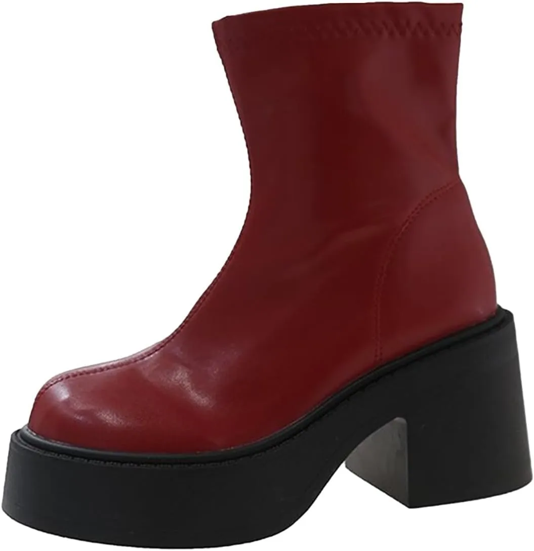 Women Ankle Boots Women Booties Ankle Womans Booties Low Cut Boots for Women Black Leather Ankle Boots for Women Chunky Heel Booties To Wear with Dresses Narrow Ankle