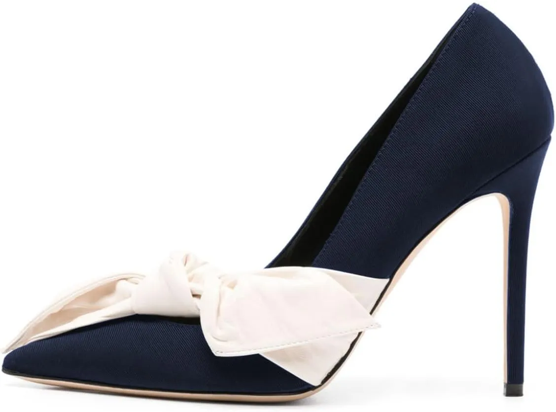 Women Elegant Bow Knot Pointed Toe Pumps Stiletto High Heel Slip on Wedding Prom Dress Formal Shoes Size 4-16 US