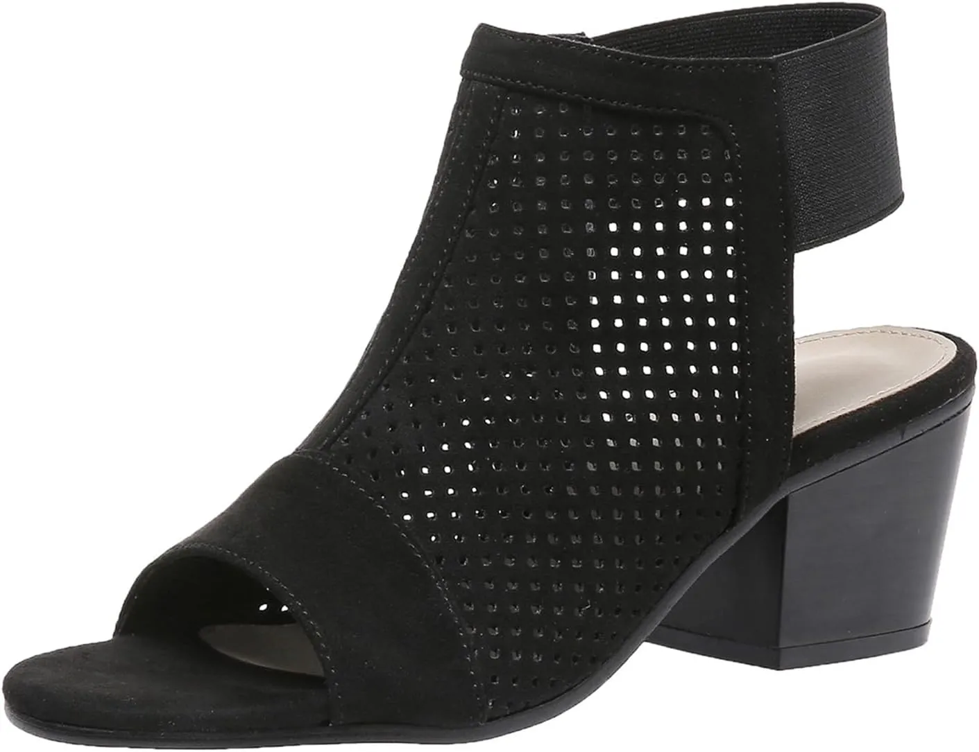 Women Peep Toe Booties Open Toe Boots Cutout Ankle Strap Mid Black Chunky Heel Block Sandals