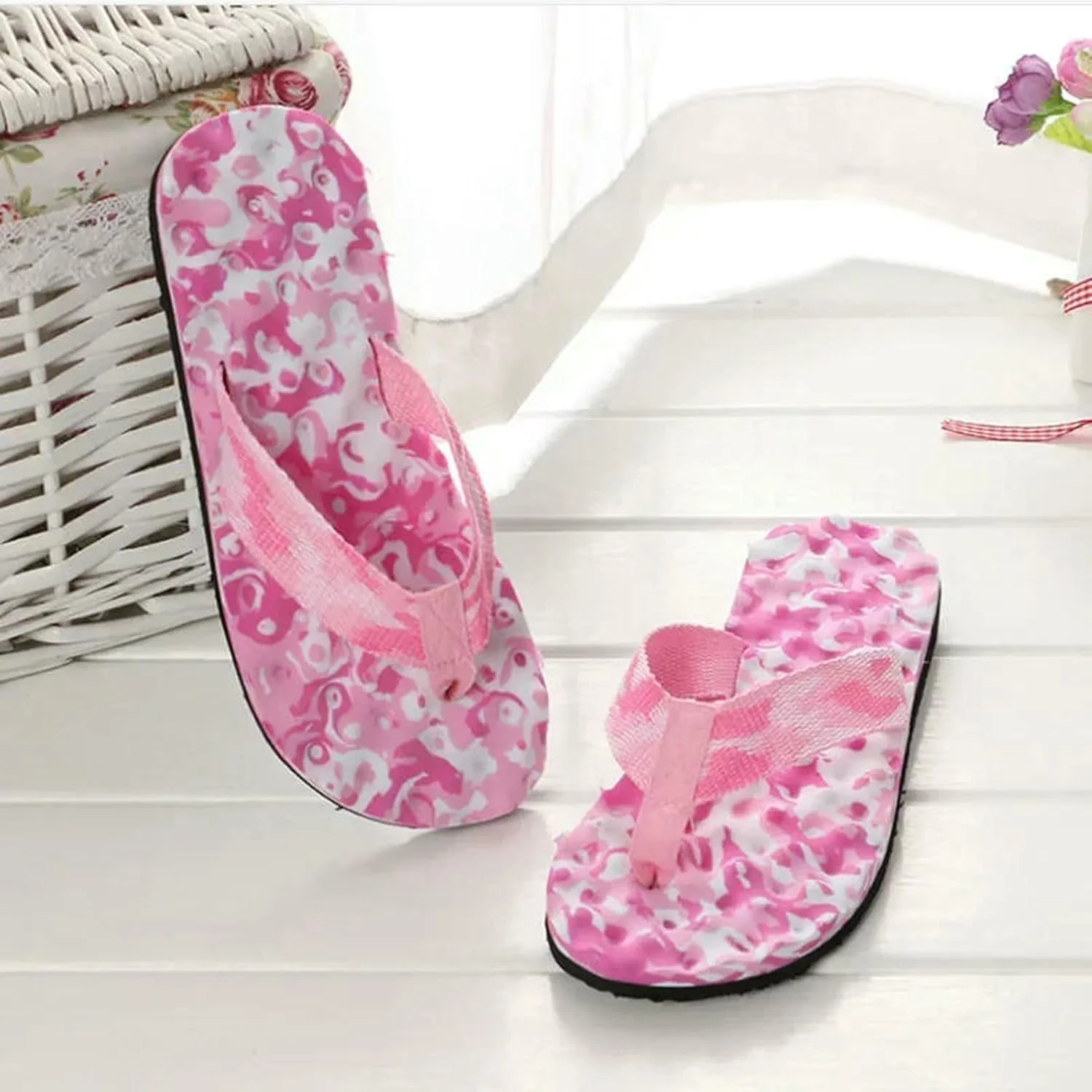 Women Summer Flip Flops Indoor Home Camouflage Comfort Massage Slipper Bathroom Beach Sandals