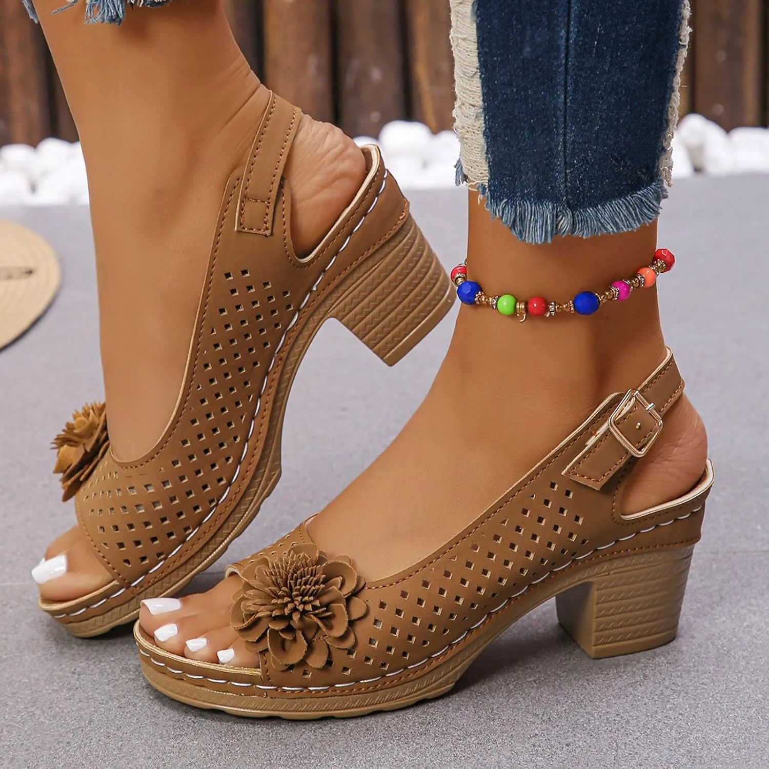 Women‘s Block Heel Sandals with Arch Support Orthopedic 2025 Open Toe Heeled Sandals Cut Out Geometric Low Summer Comfortable Sandal For Party Dress
