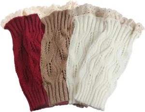 Womens Boot Socks-Winter Short Ankle Leg Warmers Lace Crochet Knitted Boot Cuffs for Women Knee High Thick Boots Topper Socks