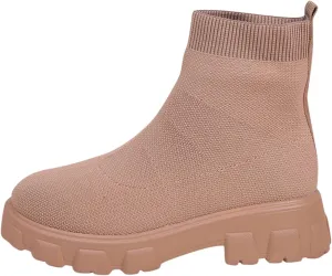 Womens Booties Low Heel Knit Boots Platform Ankle Boots Women's Boots Elastic Platform Ankle Booties Chunky Heel Boots