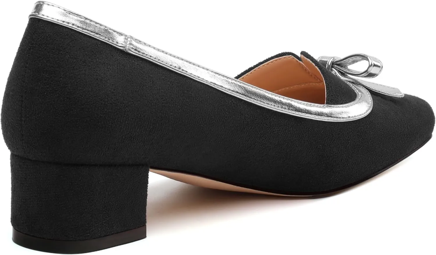 Women's Bowknot Low Chunky Block Heels Suede Square Closed Toe Slip On Pumps Evening Wedding Party Office Work Dress Shoes ﻿