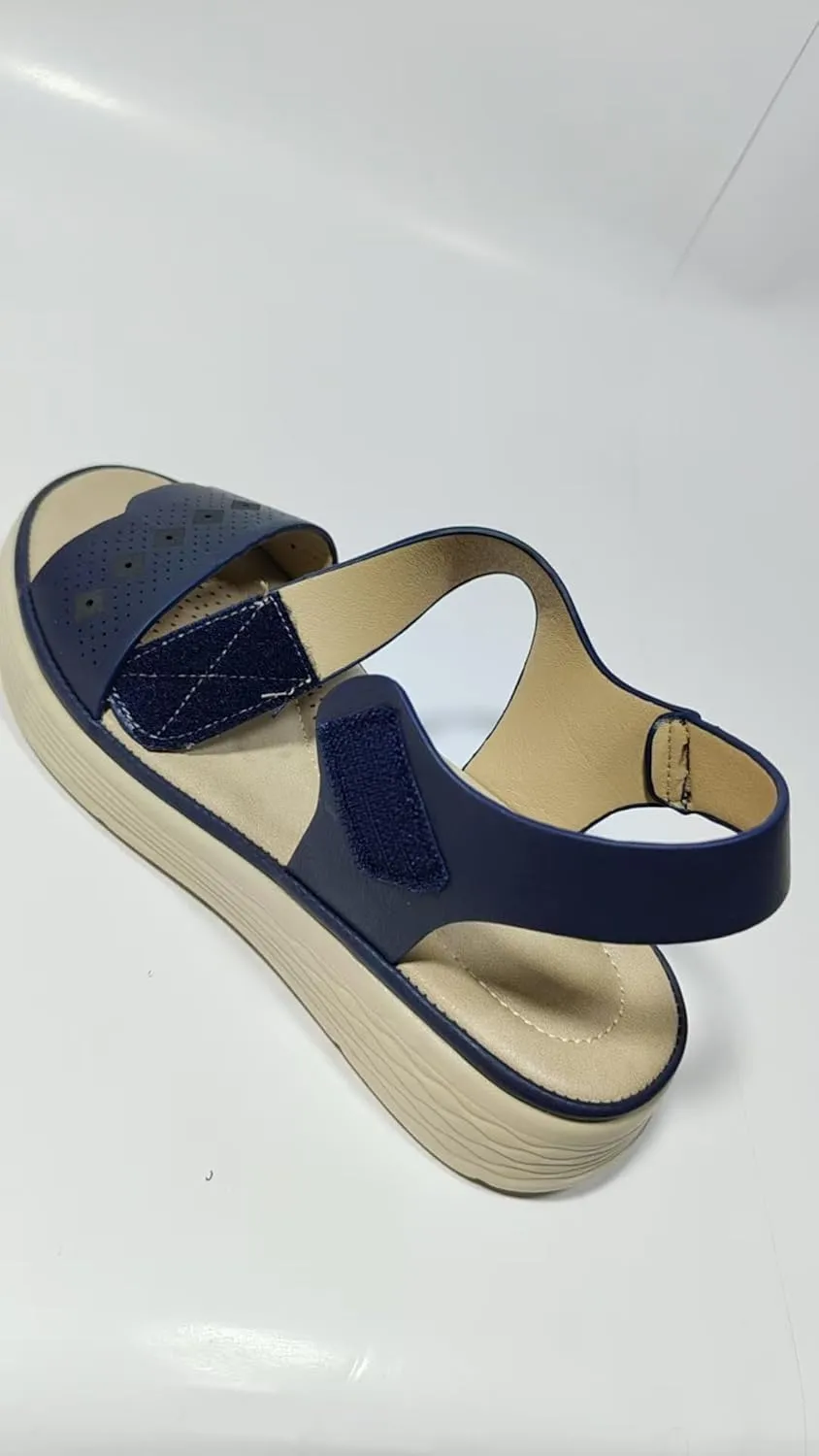 Women's Comfort Platform Sandals, Perforated PU Leather Upper, Lightweight Cushioned Sole, Brown