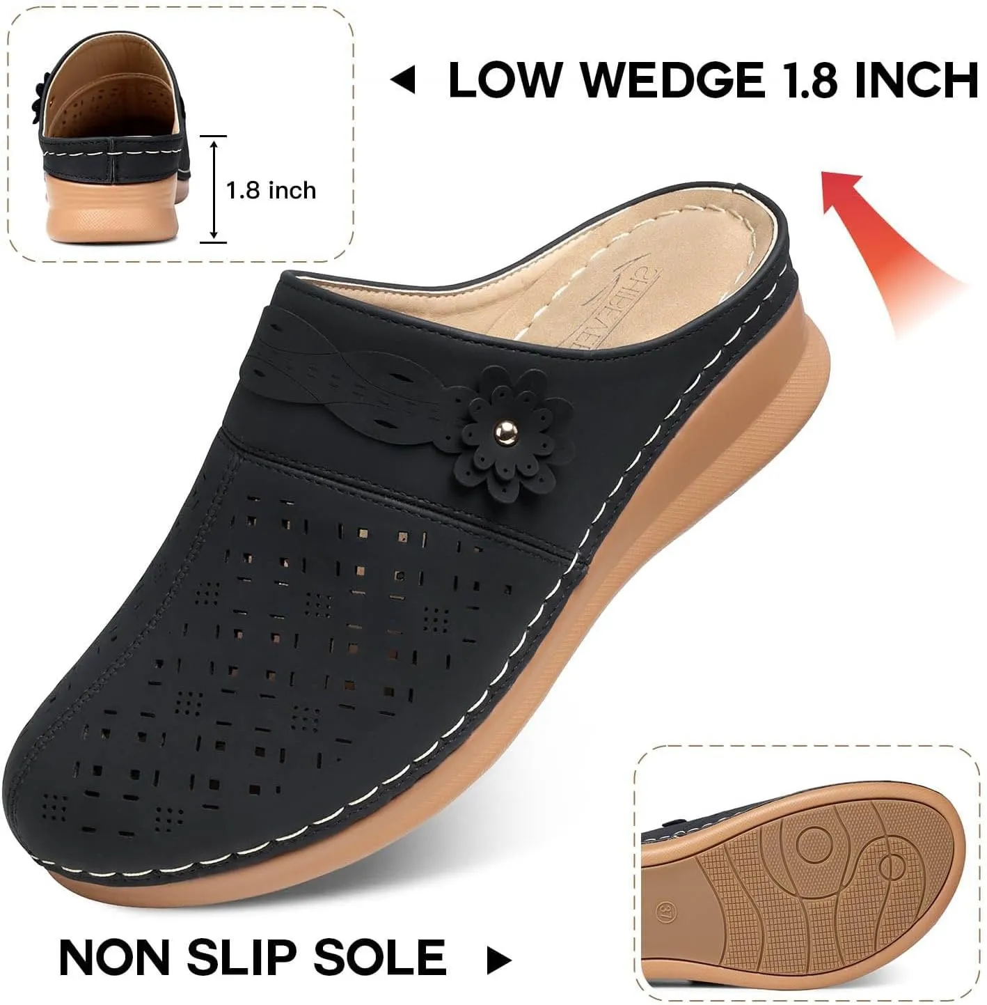 Women's Comfortable Floral Non Slip Breathable Thick Soled Large Size Mules Clogs Women's Slippers Women Jelly Sandals