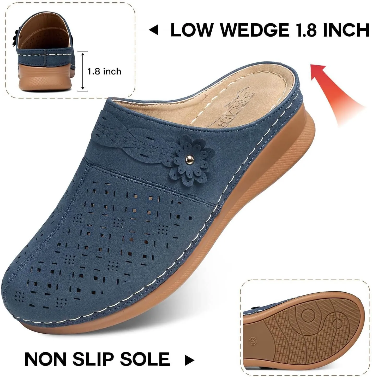 Women's Comfortable Floral Non Slip Breathable Thick Soled Large Size Mules Clogs Women's Slippers Women Jelly Sandals