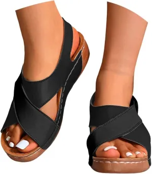 Women's Contrast Color Wedge Orthopedic Sandals 2025, Womens Crisscross Strap Open Toe Summer Shoes,Comfortable Orthopedic Sandals with Arch Support for Women