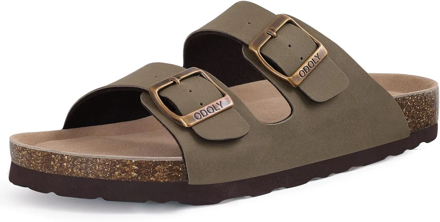 Women's Cork Footbed Slide Sandal, Arch Support Summer Outdoor Sandals with Adjustable Buckle