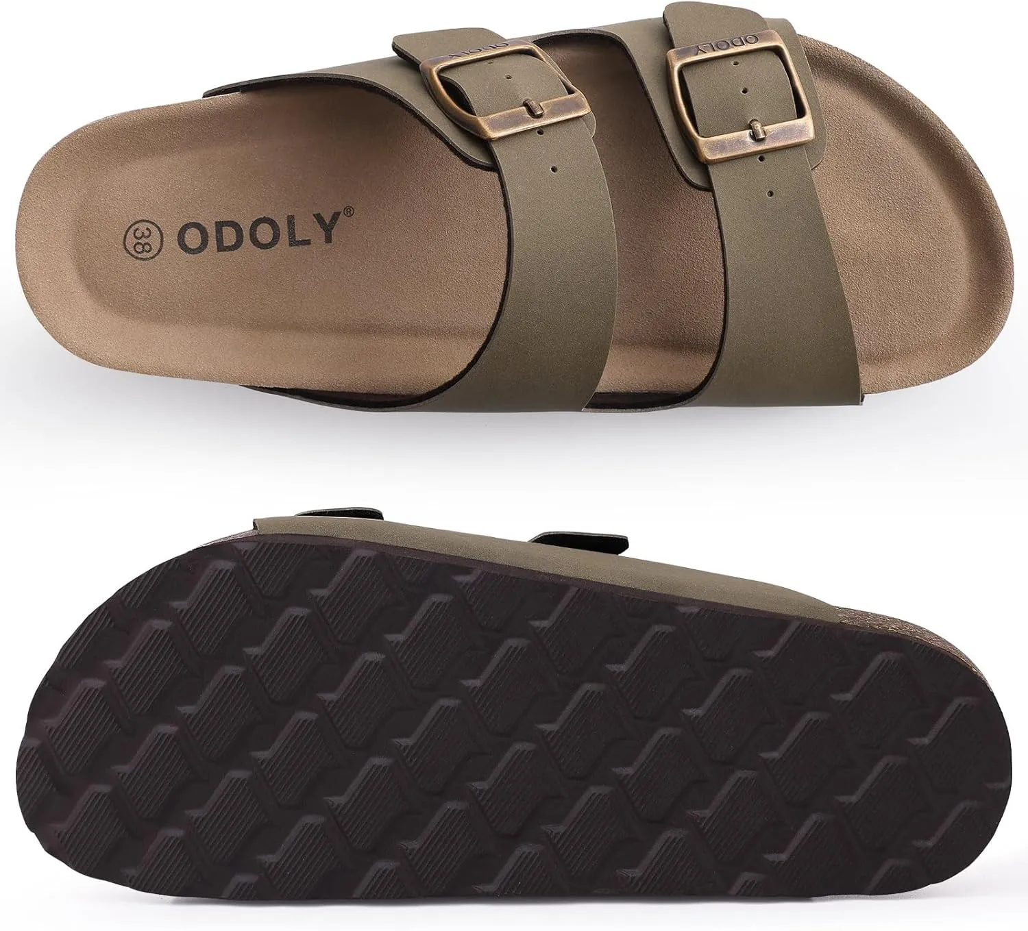 Women's Cork Footbed Slide Sandal, Arch Support Summer Outdoor Sandals with Adjustable Buckle