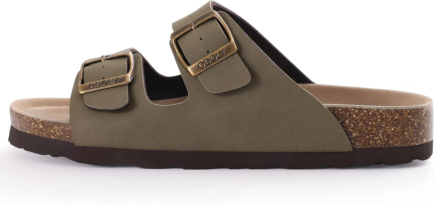 Women's Cork Footbed Slide Sandal, Arch Support Summer Outdoor Sandals with Adjustable Buckle
