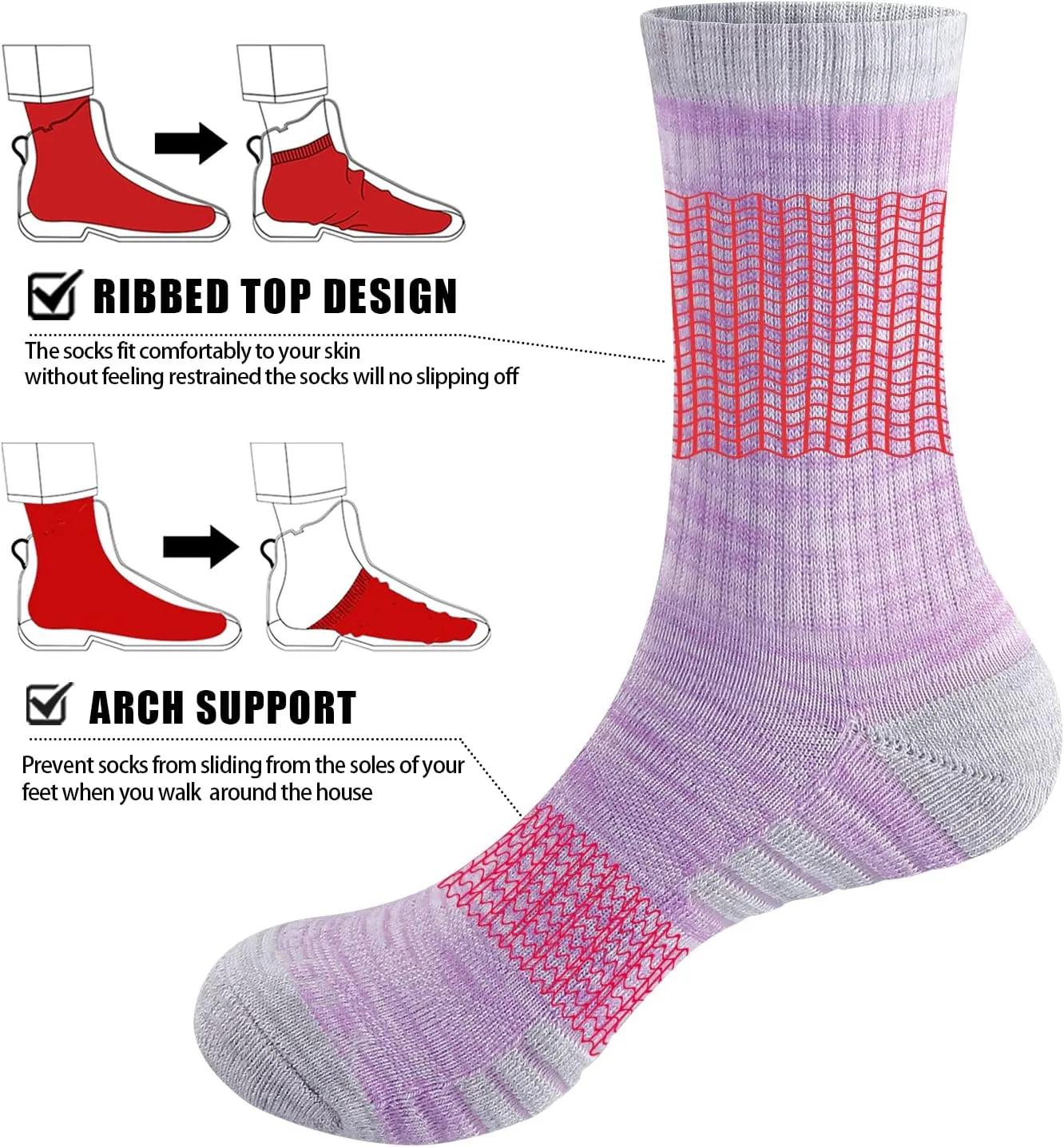 Womens Cushioned Outdoor Hiking Socks For Women, Moisture Wicking Cotton Everyday Work Casual Athletic Crew Socks