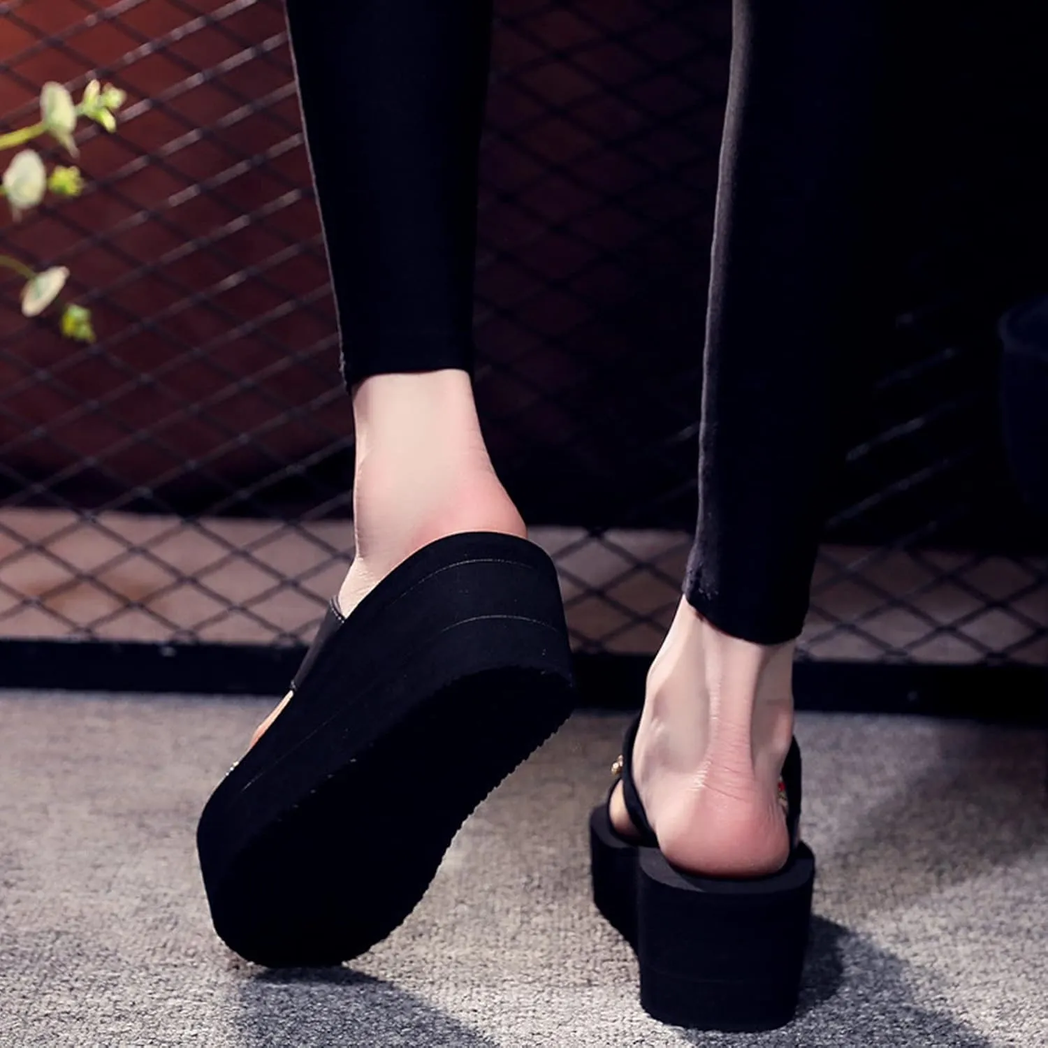 Women's Fashion Rhinestone Slip On Wedge Slipper Sandals,Platform Open Toe Casual Comfy Beach Walking Sandals Business Party Fashion Dress chunck Heel Sandals