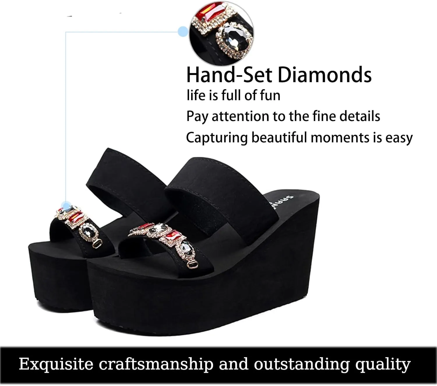 Women's Fashion Rhinestone Slip On Wedge Slipper Sandals,Platform Open Toe Casual Comfy Beach Walking Sandals Business Party Fashion Dress chunck Heel Sandals