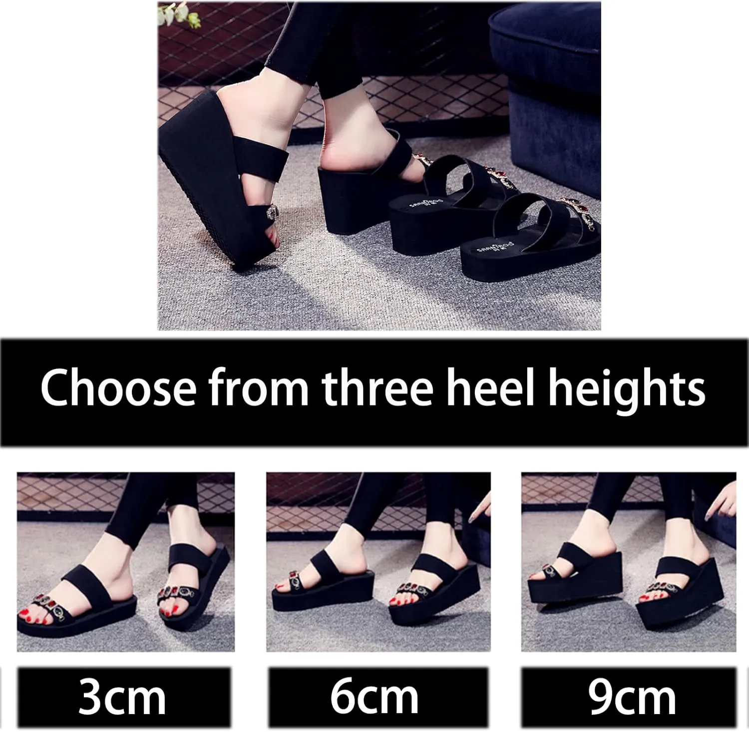 Women's Fashion Rhinestone Slip On Wedge Slipper Sandals,Platform Open Toe Casual Comfy Beach Walking Sandals Business Party Fashion Dress chunck Heel Sandals