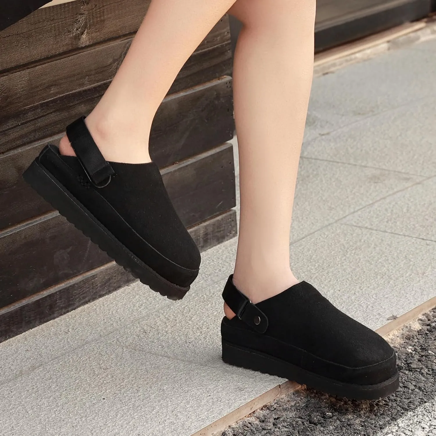 Women’s Genuine Suede Clogs – Platform Mules with Memory Foam, Adjustable Slip-On Sandals, Lightweight Orthopedic Arch Support Sandals, Indoor/Outdoor Slides Footwear