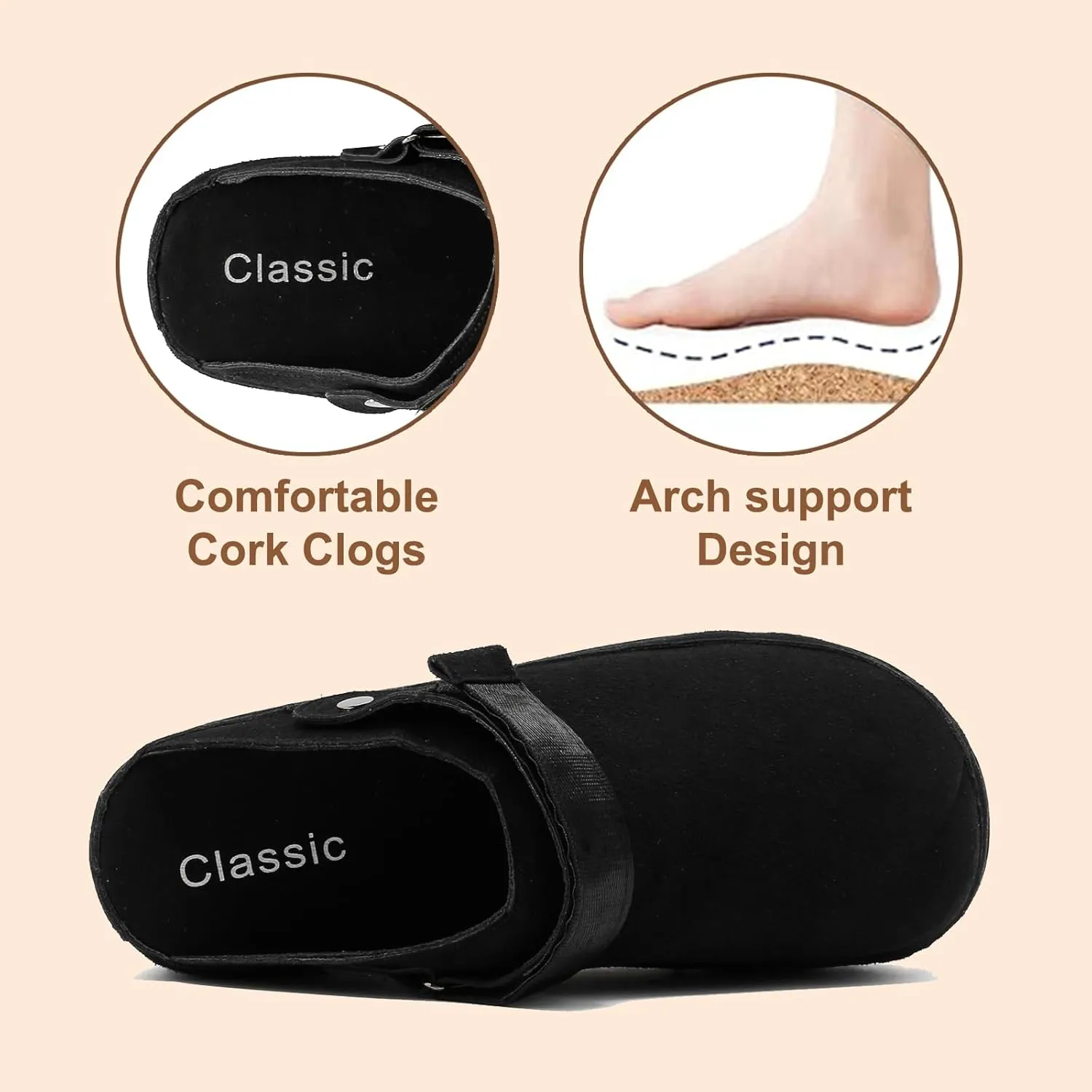 Women’s Genuine Suede Clogs – Platform Mules with Memory Foam, Adjustable Slip-On Sandals, Lightweight Orthopedic Arch Support Sandals, Indoor/Outdoor Slides Footwear