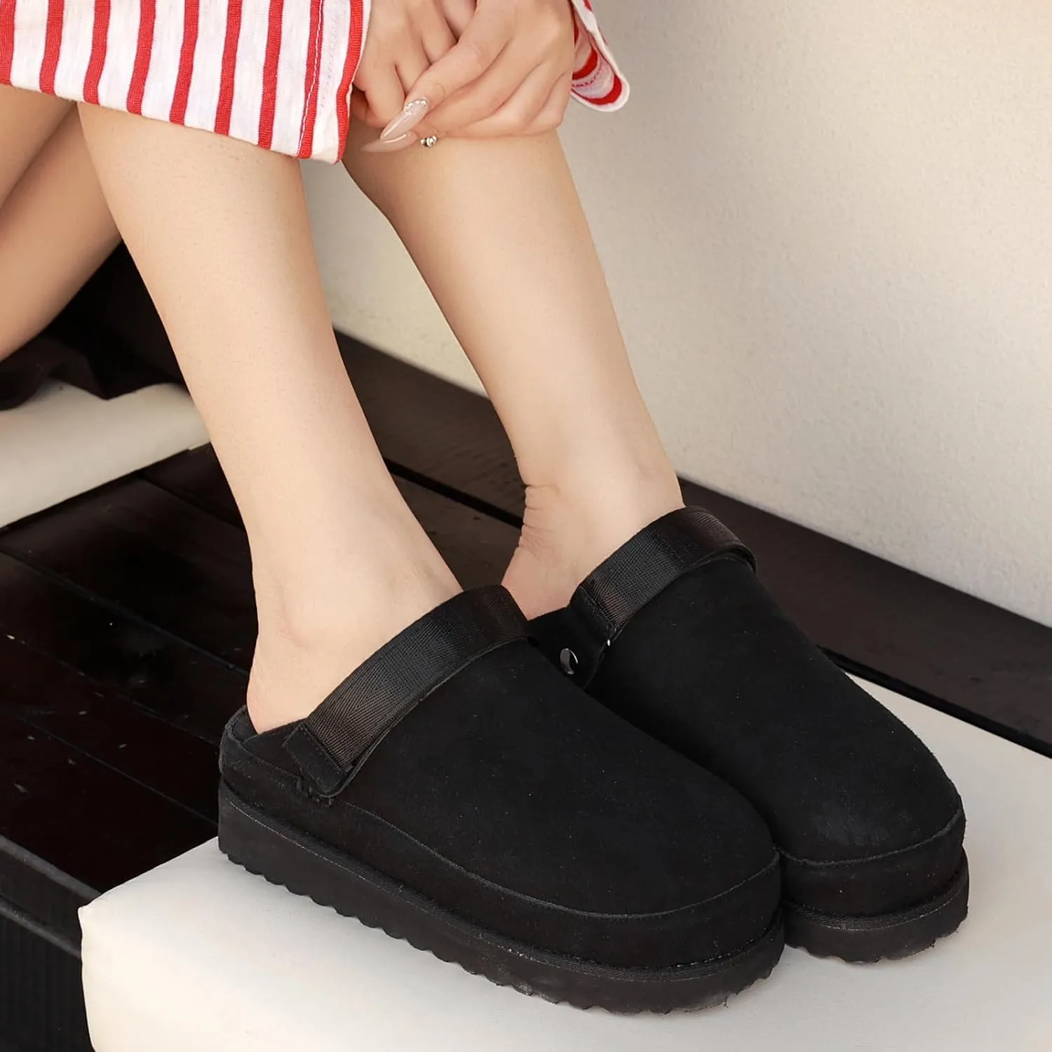 Women’s Genuine Suede Clogs – Platform Mules with Memory Foam, Adjustable Slip-On Sandals, Lightweight Orthopedic Arch Support Sandals, Indoor/Outdoor Slides Footwear