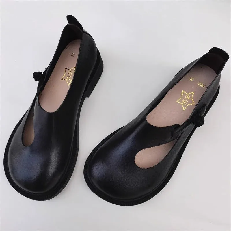 Women's Handmade Leather Wide Toe Box Casual Flats Slip-on Shoes